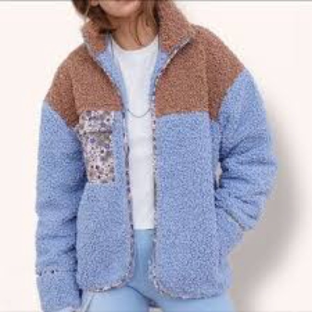 NWT For Love and Lemons Small Sherpa Fleece Cloud Blue Jacket